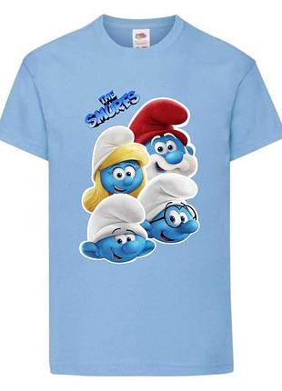 Футболка смурфики (smurfs 001) светло голубая, 104-116-128-140-152-164 размер