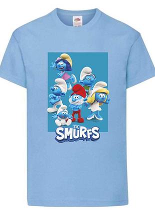 Футболка смурфики (smurfs 0010) светло голубая, 104-116-128-140-152-164 размер