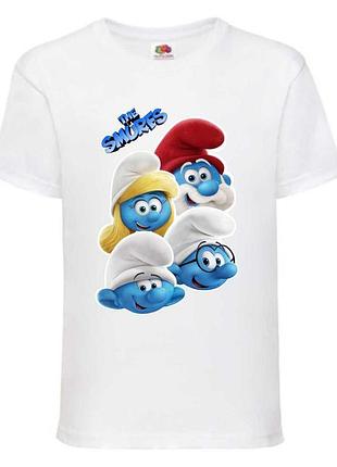 Футболка смурфики (smurfs 001) белая, 104-116-128-140-152-164 размер