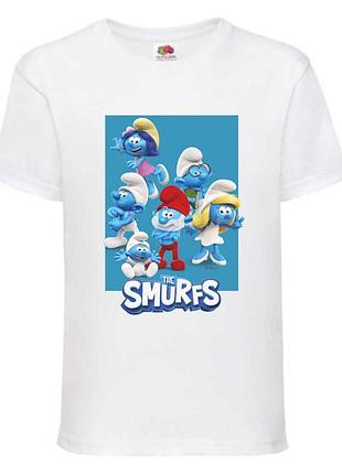 Футболка смурфики (smurfs 0010) белая, 104-116-128-140-152-164 размер