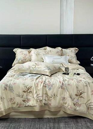 Комплект літньої постільної білизни kunmeng summer ivory blossom тенсель 220-240 см бежевий