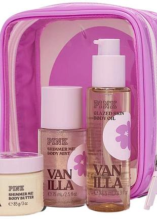 Подарочный набор pink victoria’s secret let's glow away shimmer set vanilla