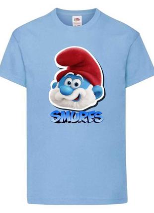 Футболка смурфики (smurfs 002) светло голубая, 104-116-128-140-152-164 размер