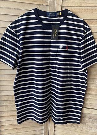 Polo ralph lauren чоловіча футболка в смужку синьо біла ральф лорен
