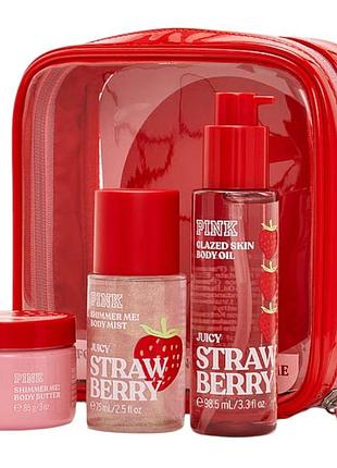 Подарочный набор pink victoria’s secret let's glow away shimmer set strawberry