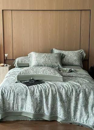 Комплект летнего постельного белья kunmeng summer series sage paisley тенсель 220-240 см зеленый