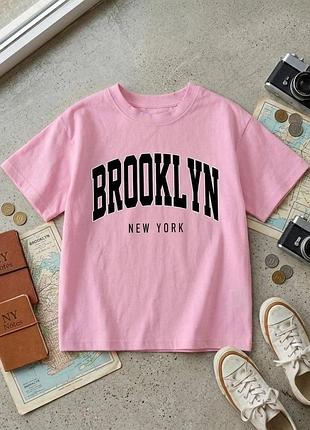 Рожева жіноча футболка оверсайз з принтом "brooklyn new york", розмір xl