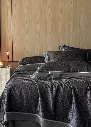 Комплект літньої постільної білизни kunmeng summer series dark leopard тенсель 220-240 см графітовий