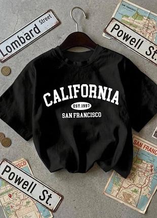Чорна жіноча футболка оверсайз з принтом "california", розмір xl