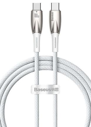 Дата кабель baseus glimmer series fast charging type-c to type-c 100w 1m (cadh00070) white