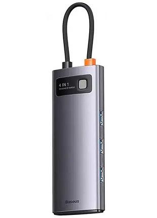 Перехідник hub baseus metal gleam series 4-in-1 4xusb3.0 (wkwg070013) gray