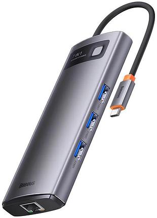 Перехідник hub baseus metal gleam series 7-port clarity (type-c to hdmi+usb3.0*3+pd+sd/tf) (b000307) station gray