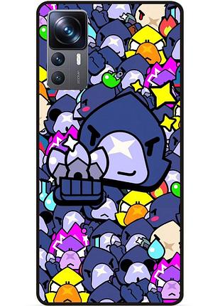 Силиконовый бампер чехол для xiaomi 12t pro стикеры бравл ворон brawl