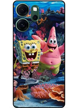 Силиконовый бампер чехол для oppo reno 14fs с рисунком sponge bob губка боб