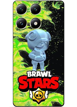 Чехол силиконовый бампер для xiaomi 14t с героем бравл леон серебряный brawl