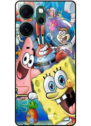 Силиконовый бампер чехол для oppo reno 14f с рисунком губка боб sponge bob