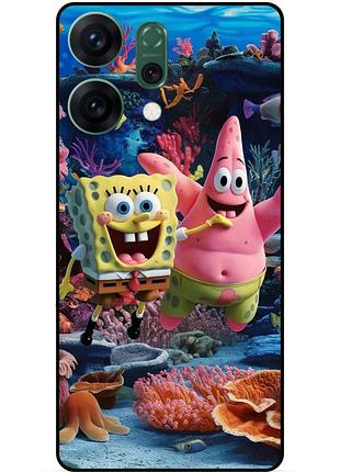 Силиконовый бампер чехол для oppo reno 14 с рисунком sponge bob губка боб