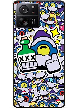 Силиконовый бампер чехол для xiaomi 13t стикеры бравл барли brawl