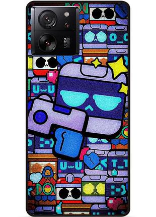 Силиконовый бампер чехол для xiaomi 13t pro стикеры 8-бит бравл 8-bit brawl