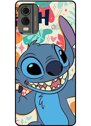 Силиконовый бампер чехол для nokia c32 с рисунком stitch стич