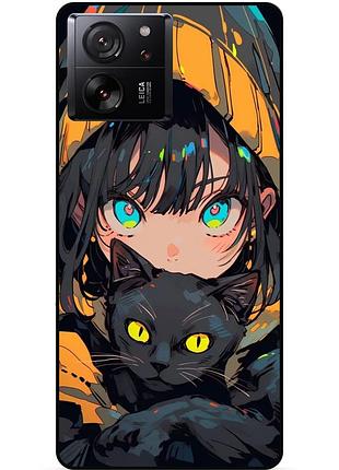 Силиконовый бампер чехол для xiaomi 13t с рисунком аниме котик