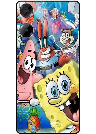 Силиконовый бампер чехол для xiaomi poco m7 pro с рисунком губка боб sponge bob