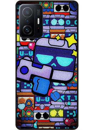 Силиконовый бампер чехол для xiaomi 11t pro стикеры 8-бит бравл 8-bit brawl