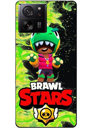 Чехол силиконовый бампер для xiaomi 13t с героем бравл леон динозавр brawl