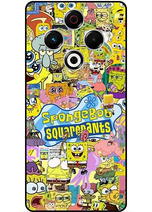 Силиконовый чехол бампер для tecno spark 30 (kl6) с рисунком sponge bob губка боб