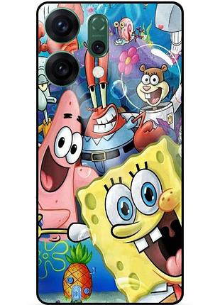 Силиконовый бампер чехол для oppo reno 14 с рисунком губка боб sponge bob