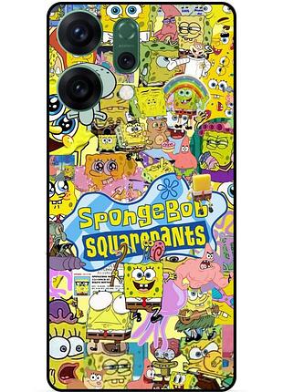 Силиконовый чехол бампер для oppo reno 14 с рисунком sponge bob губка боб