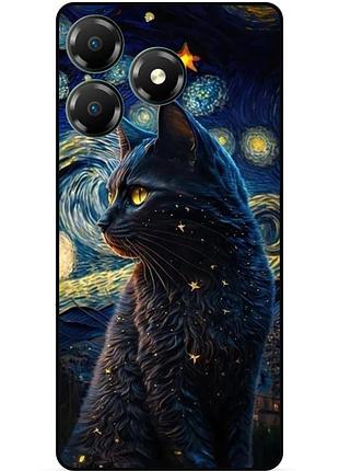 Силиконовый бампер чехол для zte blade a36 с рисунком кошечка ван гог звездная ночь