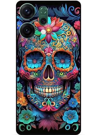 Силиконовый чехол бампер для oppo reno 14 с картинкой череп скелет