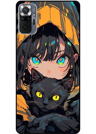 Силіконовий бампер чохол для xiaomi redmi note 10 pro з малюнком котик аніме