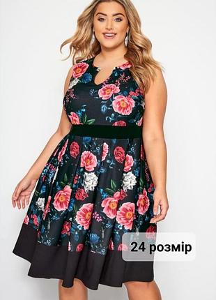 Черное платье в яркие цветные цветы, цветочное праздничное платье, платье конфетно батал 56-58 г.