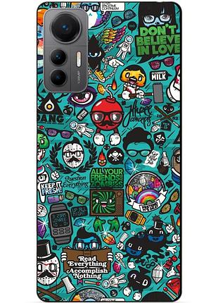Чехол силиконовый бампер для xiaomi 12 lite с рисунком стикеры