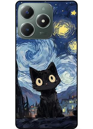 Силіконовий бампер чохол для infinix smart 8 plus (x6526) з малюнком котик ван гог зіркова ніч
