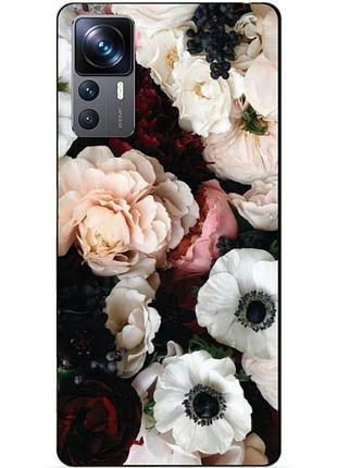 Чехол силиконовый бампер для xiaomi 12t с рисунком маки цветы