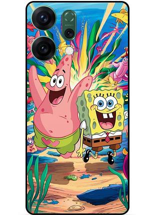 Силиконовый бампер чехол для oppo reno 14 с картинкой sponge bob губка боб