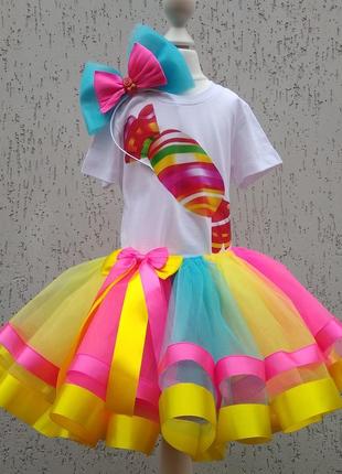 Комтюм цукерочки платье канфетки разноцветная юька с фатина кутболочка с канфеткой
