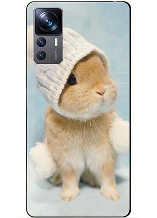 Силіконовий чохол бампер для xiaomi 12t pro з малюнком зайчик у шапці