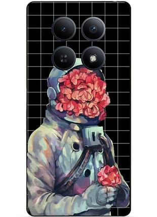 Чехол силиконовый бампер для xiaomi redmi note 15 pro 4g с рисунком скафандр цветы