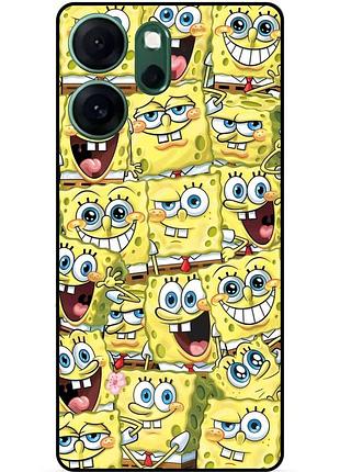 Силиконовый чехол бампер для oppo reno 14f с рисунком губка боб sponge bob