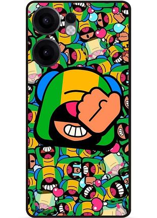 Силиконовый бампер чехол для oppo reno 13fs стикеры бравл леон brawl