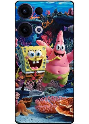 Силиконовый бампер чехол для oppo reno 13 с рисунком sponge bob губка боб