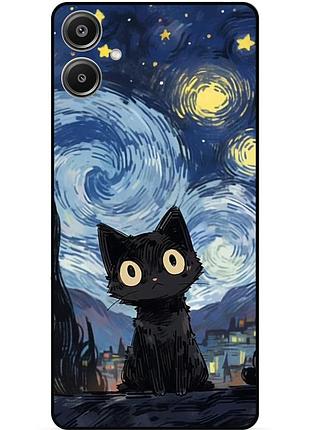 Силіконовий бампер чохол для samsung a07 з малюнком котик ван гог зіркова ніч
