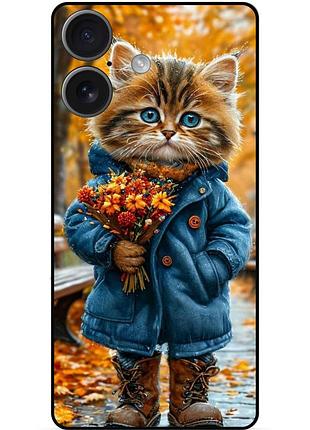 Силіконовий бампер чохол для iphone 17 з малюнком котик з букетом