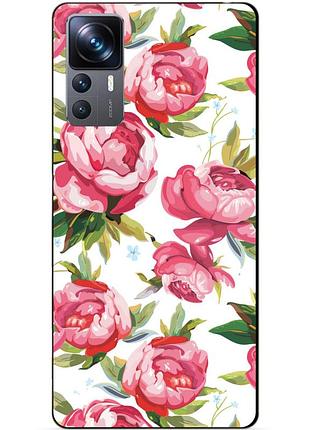 Чехол силиконовый бампер для xiaomi 12t pro с рисунком пионы цветы