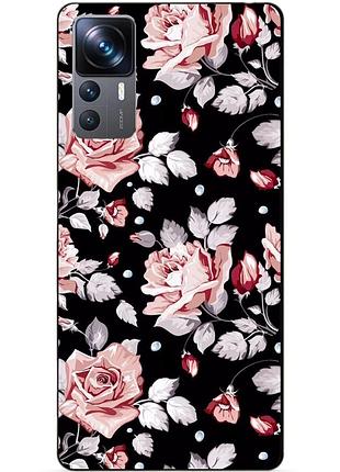 Чехол силиконовый бампер для xiaomi 12t с рисунком розы цветы