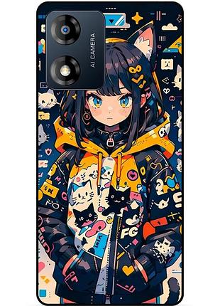 Силиконовый бампер чехол для motorola moto e14 с рисунком котики аниме